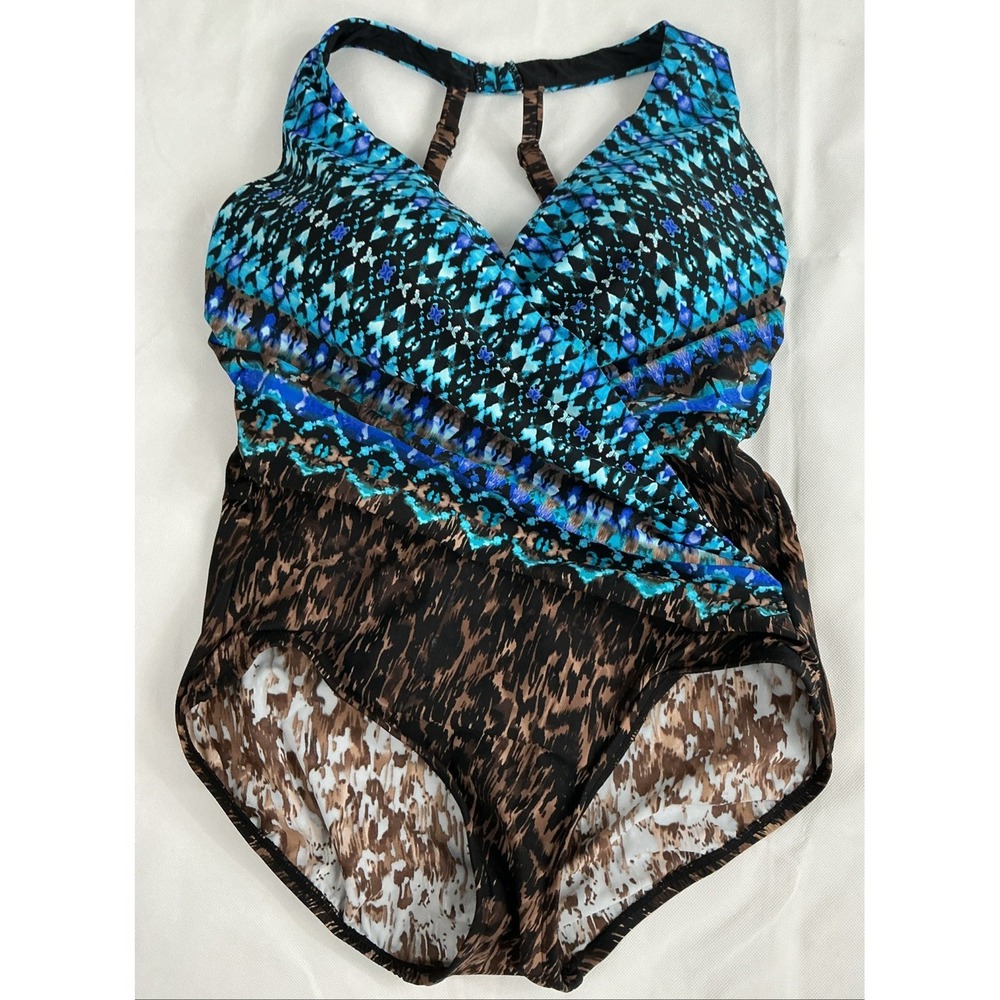 Miraclesuit "Untamed" Wrapsody One Piece Swimsuit Tummy Control Size 16